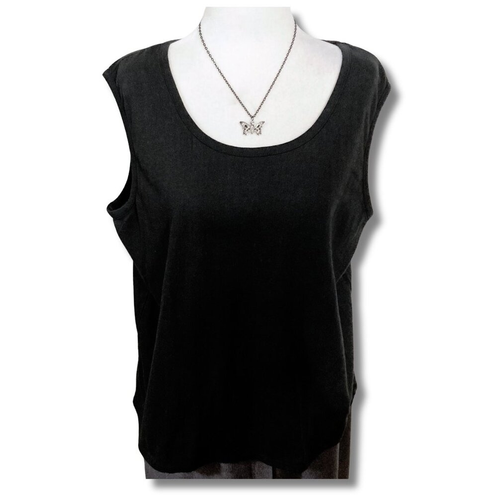 SIMPLY BASIC Black cotton scoop neck tank top ~ Goth stretchy LARGE XL 1X shirt